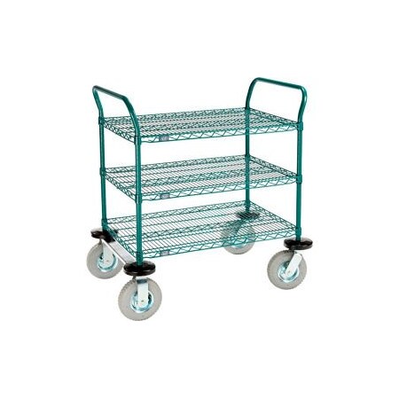 Gec Nexel Utility Cart, 3 Shelf, Poly-Green, 36"L x 24"W x 42"H, Pneumatic Rigid Casters 2436N3G